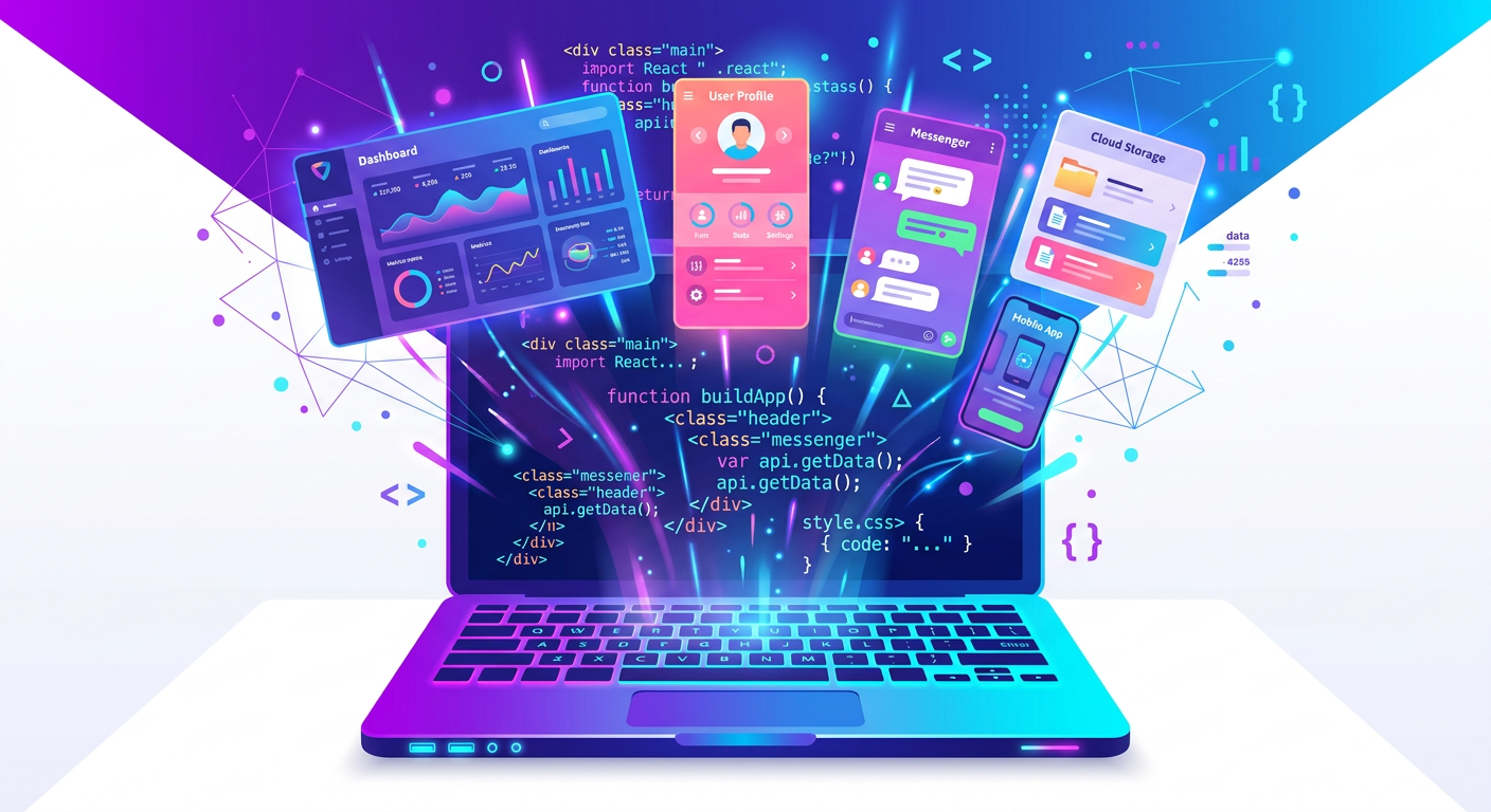 Laptop with code representing the core feature building phase